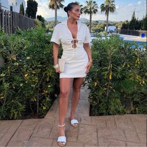 Zara white cutout linen dress small blogger fav